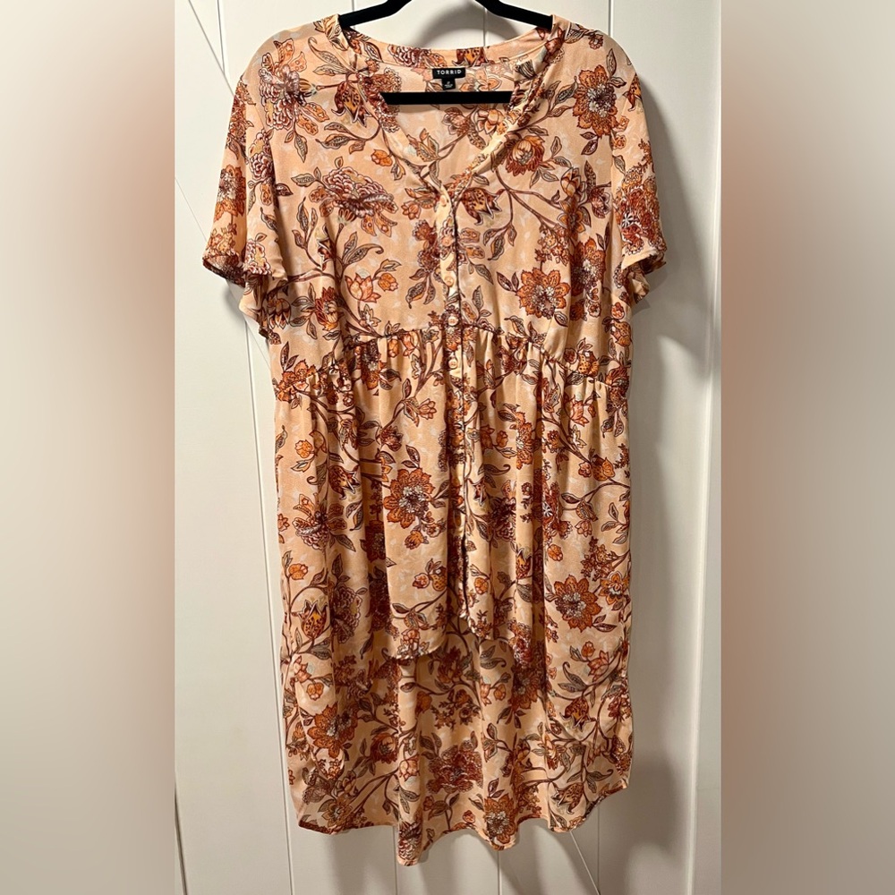 Torrid Floral Blouse in Peach and Brown